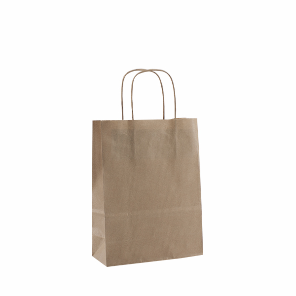 RIZADAKRAFTVERJURADO18+8X24 Bolsa de Papel Asa Rizada Kraft Verjurado 18+8X24 Caja 50 Unidades - Imagen 1
