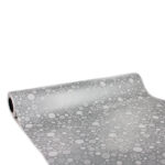 Bobina de Papel Regalo Estucado Brillo Plata Copos Nieve 62cms 80m